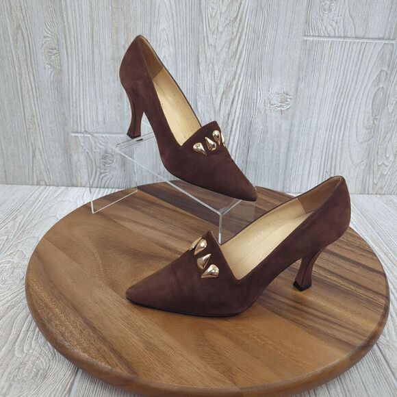 Sacha London Shoes - Sacha London Women’s 7B Embellished Brown Suede Pump Heels Made in Spain